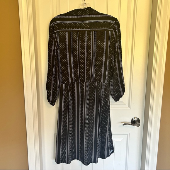 Emma & Michele | Button Down Front Tie Black & White Midi Dress Size L - Picture 4 of 14